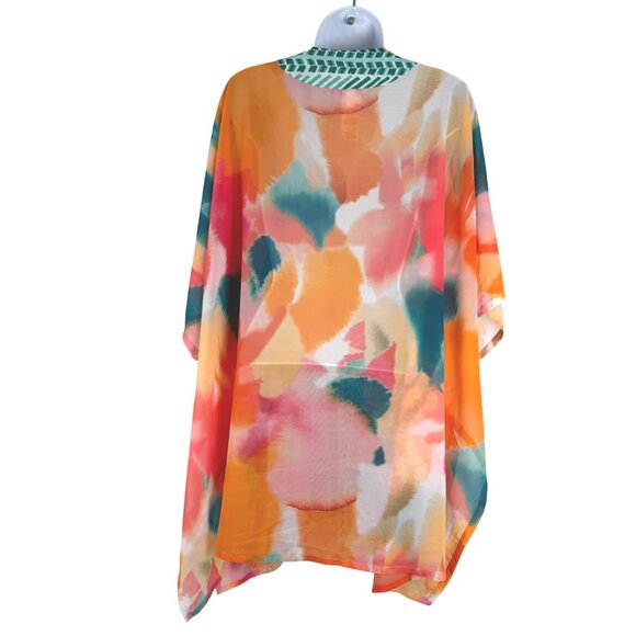 Chico's Sheer Ruana L/XL Watercolor Colorful Multicolored Boho TP-3564 - Picture 5 of 8